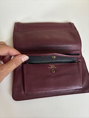 Vtg Bosca Full Grain Leather Hide Squeeze Wallet Large Pocket~Maroon Red